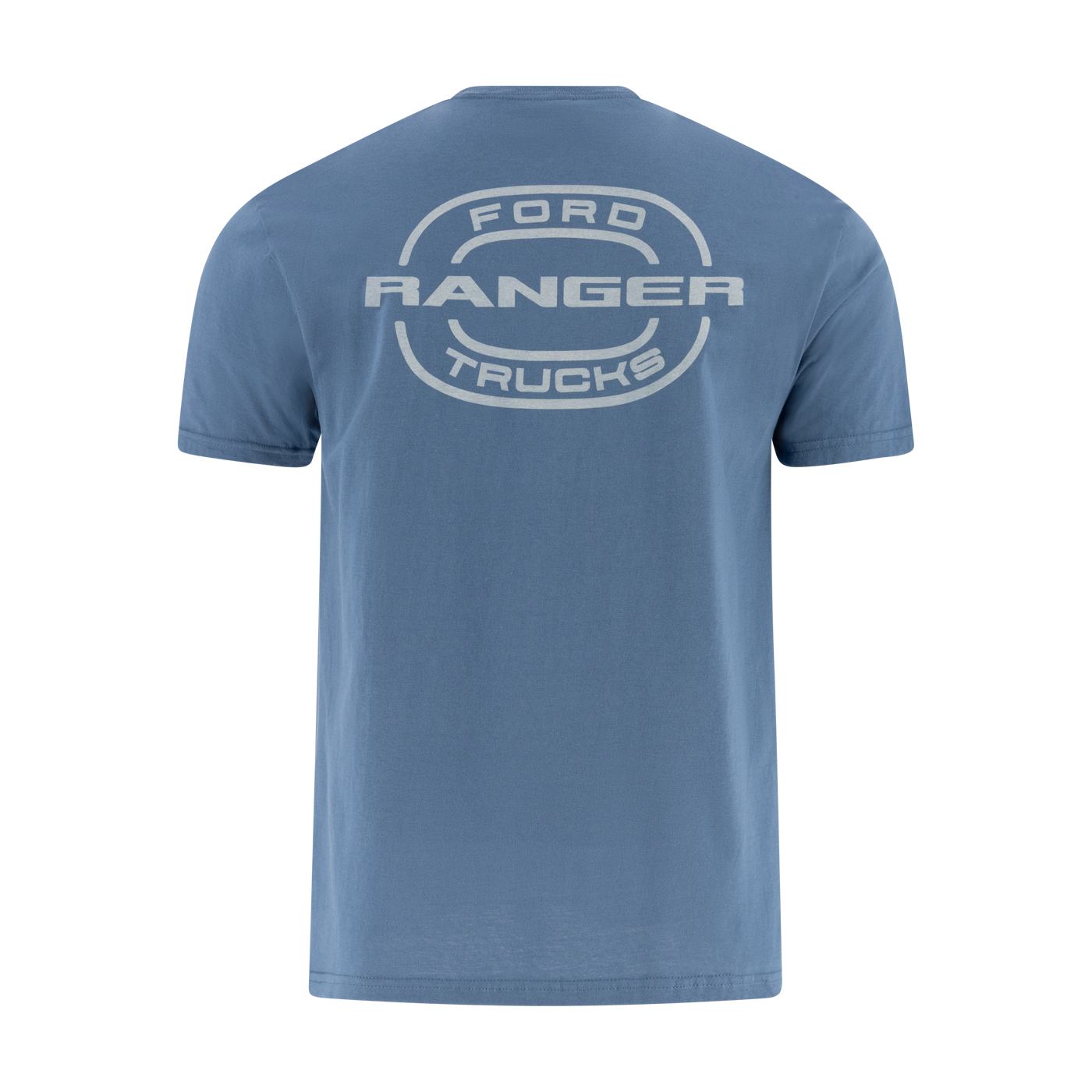 Blue t-shirt with 'Ford Ranger Trucks' logo on the back against a white background