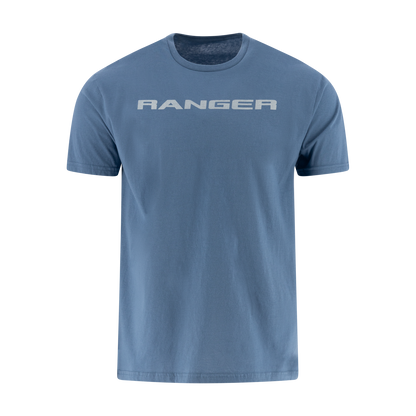 Blue t-shirt with 'RANGER' logo on a white background