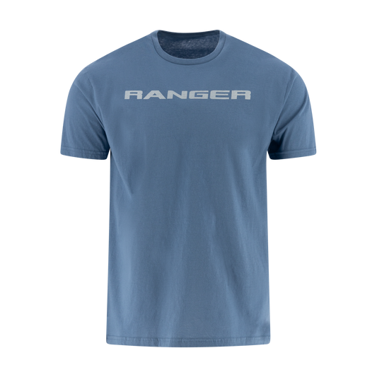 Blue t-shirt with 'RANGER' logo on a white background