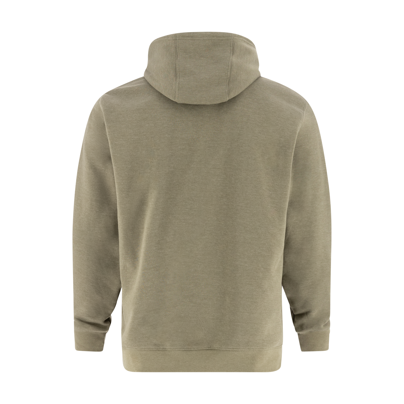 Back view of a plain green hoodie on a white background