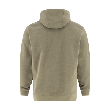 Back view of a plain green hoodie on a white background