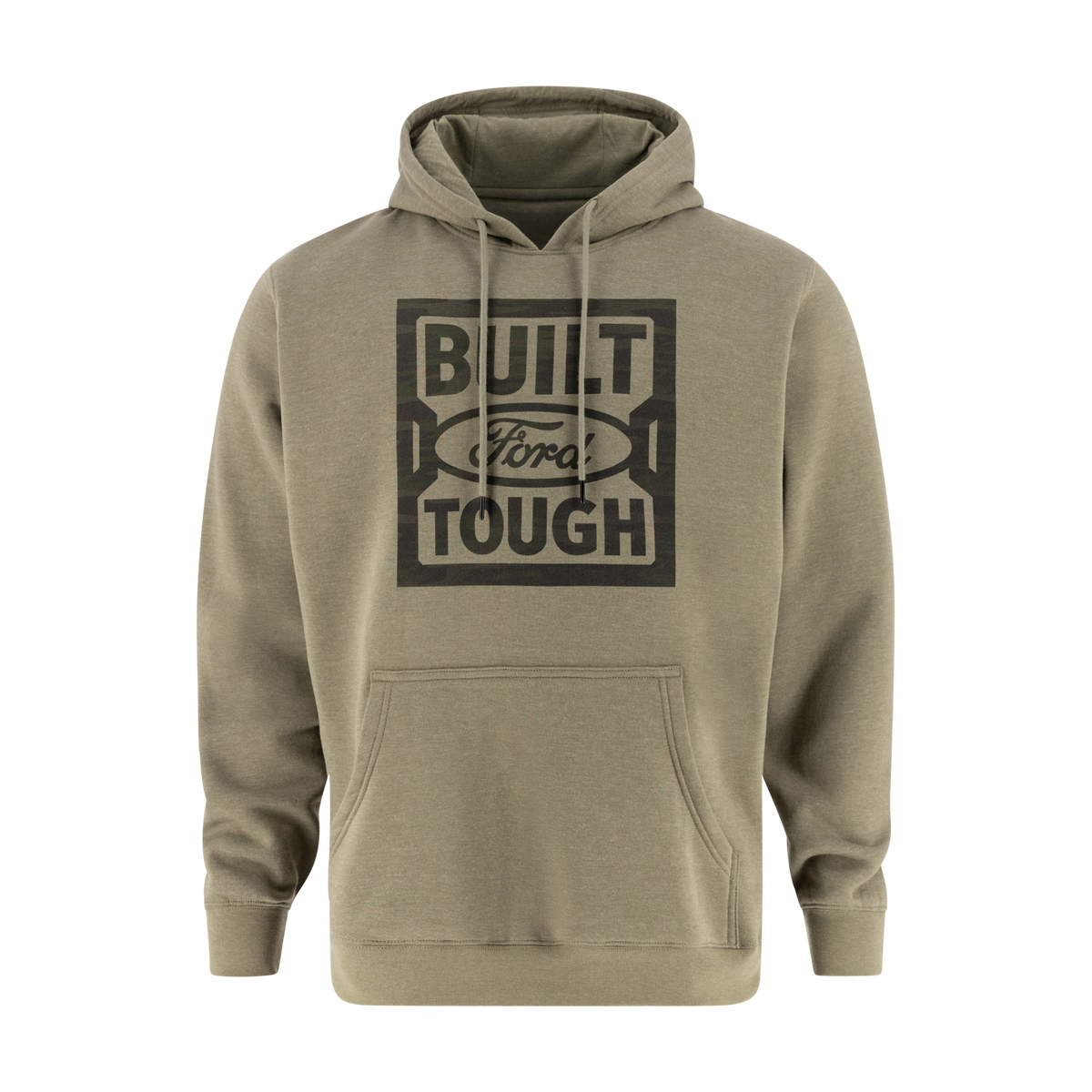 built ford tough logo on a light green hoodie