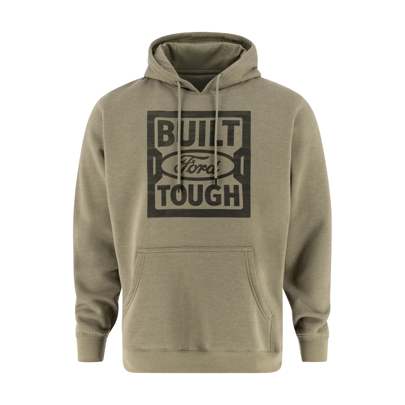 built ford tough logo on a light green hoodie