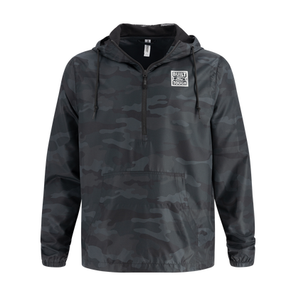 Camouflage jacket with a built ford tough brand logo on a white background