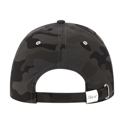 Black camouflage baseball cap with a ford brand logo on a white background