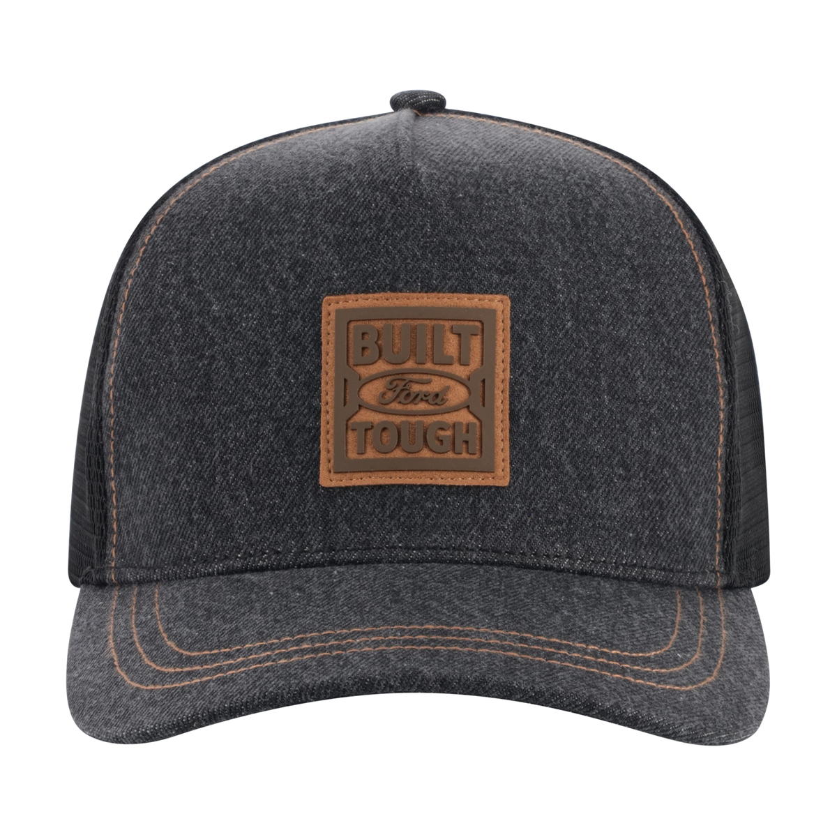 Dark gray cap with a brown leather Built Ford Tough patch on a white background