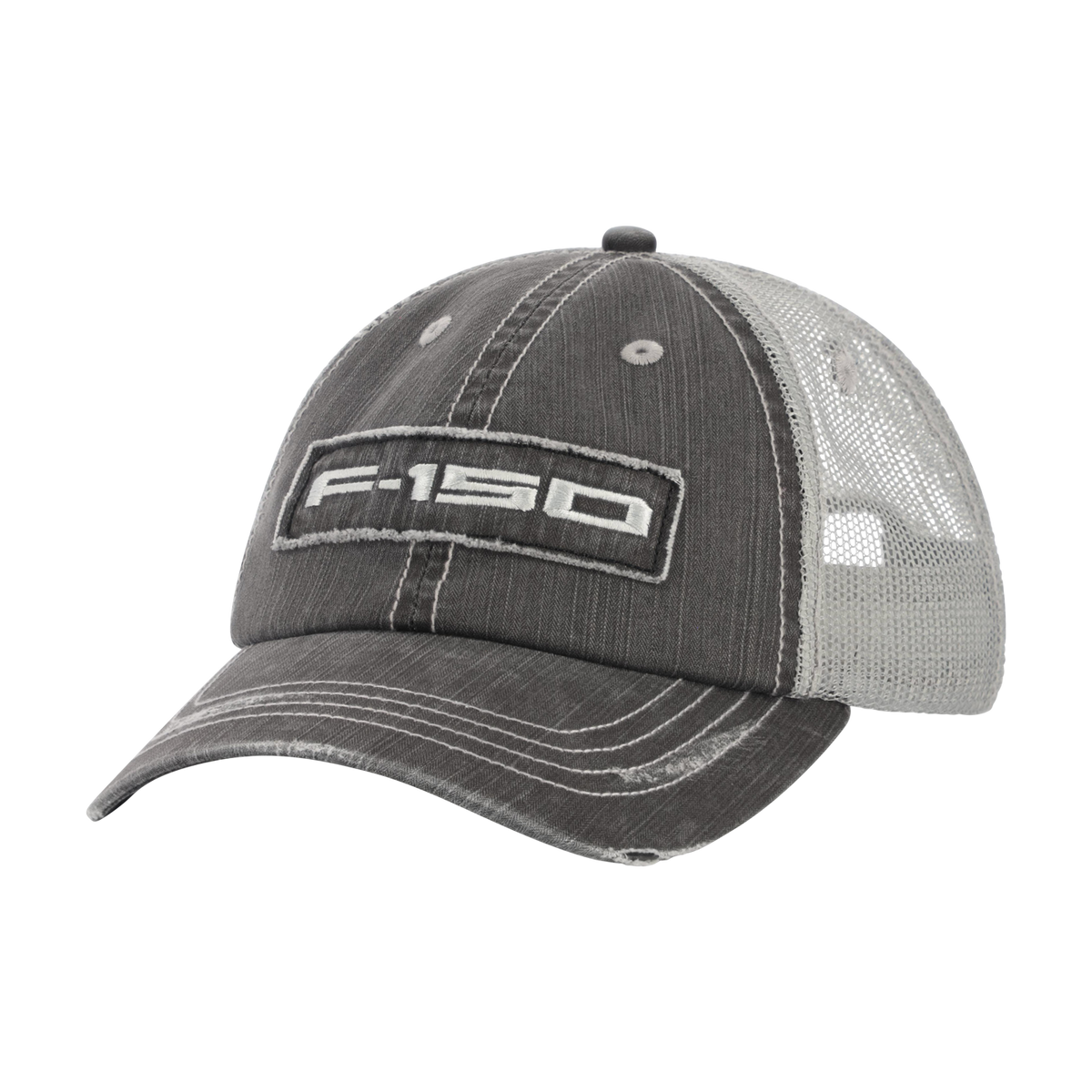Gray and white cap with F-150 logo on a white background