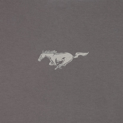 Running mustang pony logo on a gray background