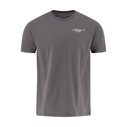 Gray t-shirt with a logo on a white background