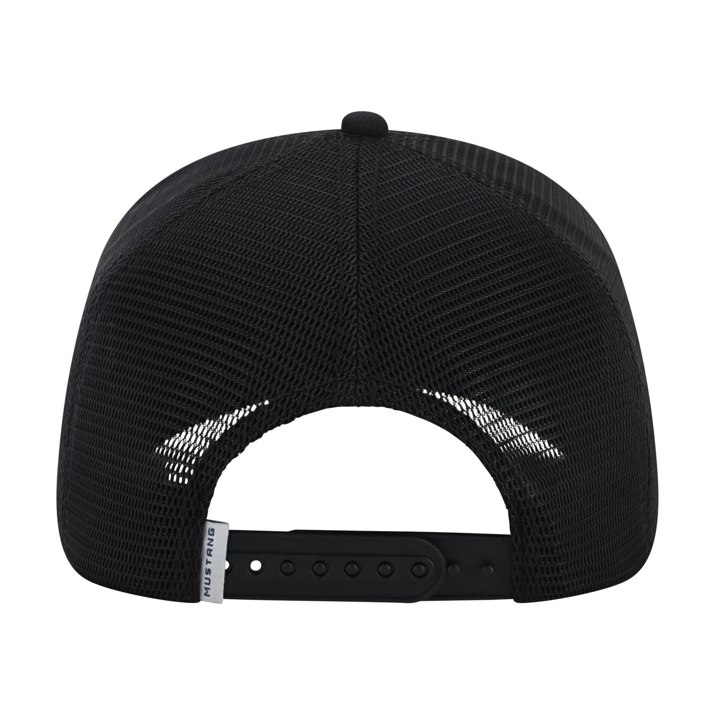 Black mesh cap with a brand logo on the back on a white background