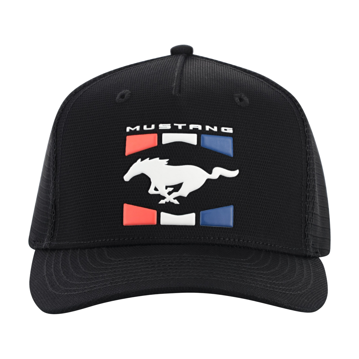 Black cap with Mustang logo on a white background