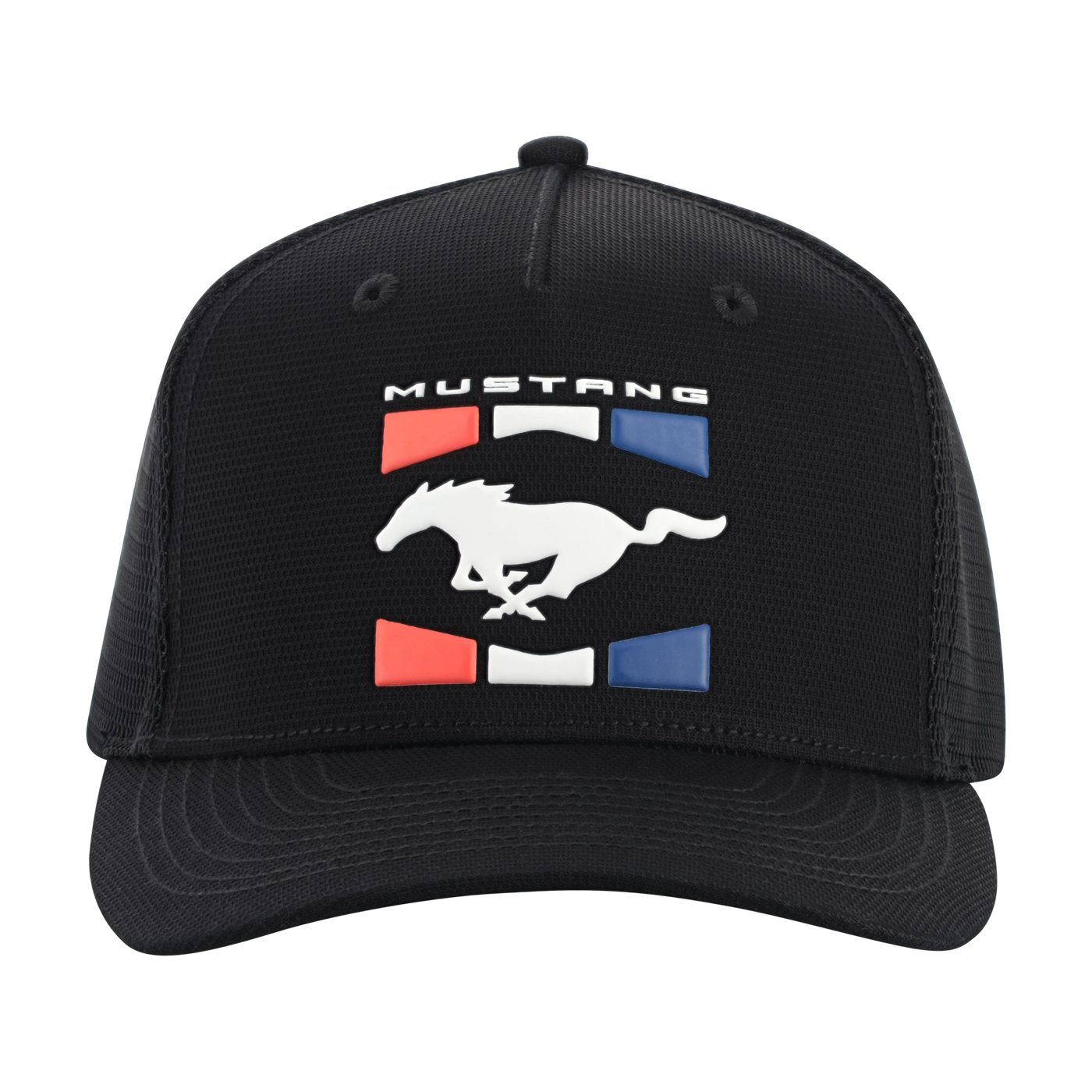 Black cap with Mustang logo on a white background