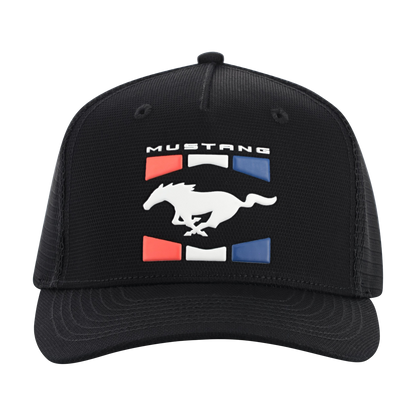 Black cap with Mustang logo on a white background