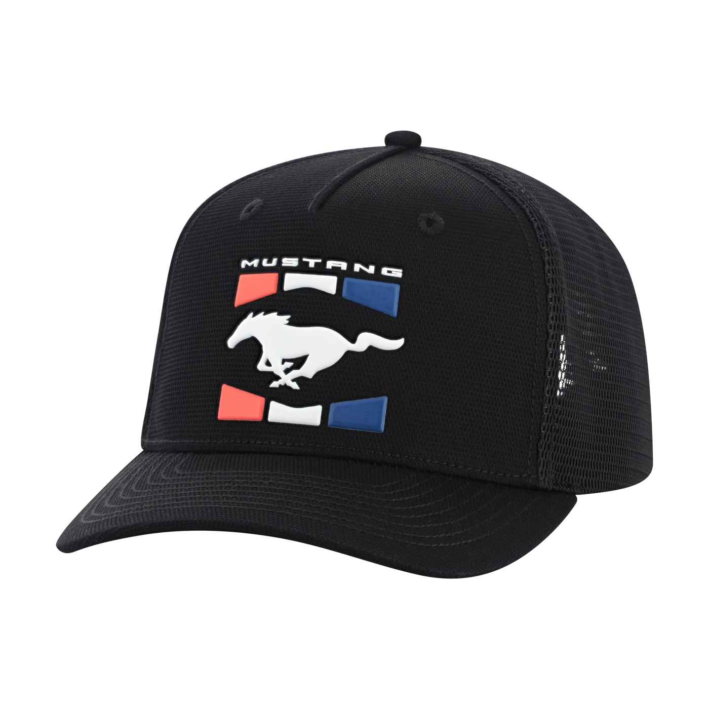 Black cap with Mustang logo on a white background