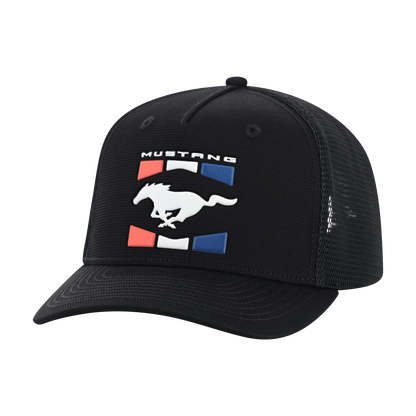 Black cap with Mustang logo on a white background