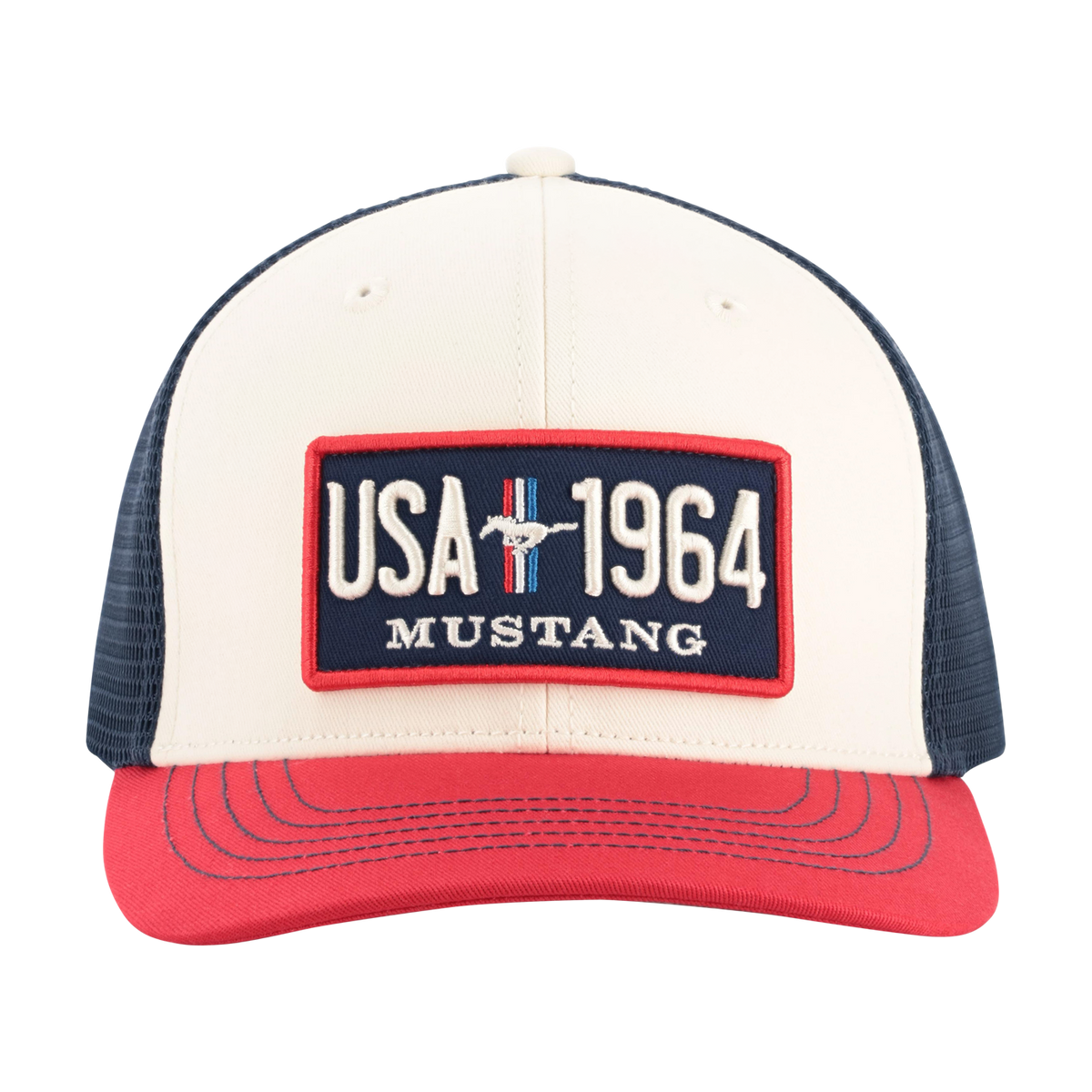 Cap with 'USA 1964 Mustang' patch on a white background
