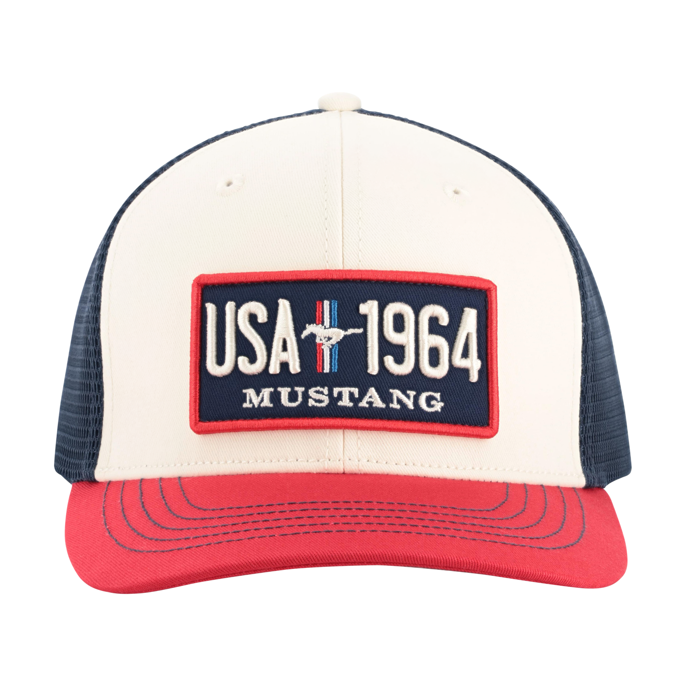 Cap with 'USA 1964 Mustang' patch on a white background
