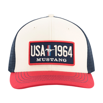Cap with 'USA 1964 Mustang' patch on a white background