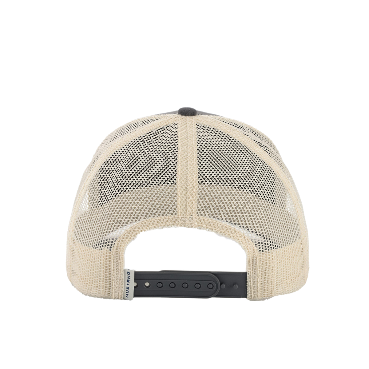 Beige mesh cap with black brim on a white background