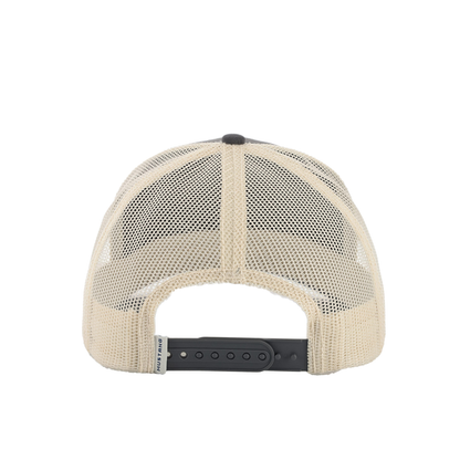 Beige mesh cap with black brim on a white background
