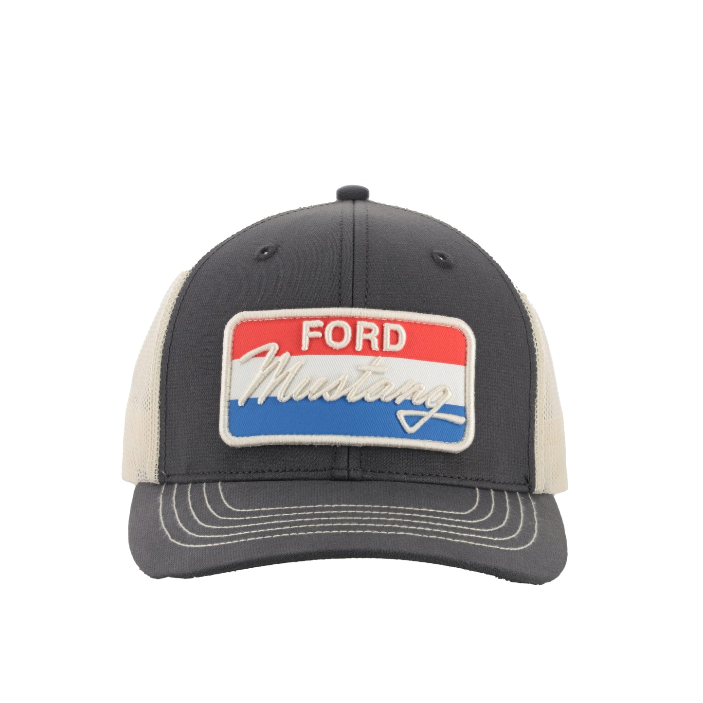 Gray cap with Ford Mustang logo on a white background