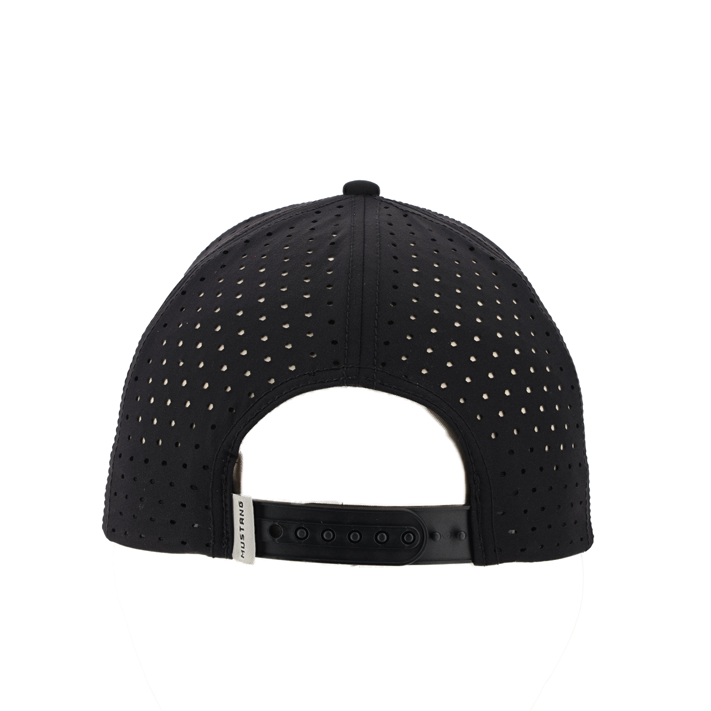 Black perforated cap on a white background