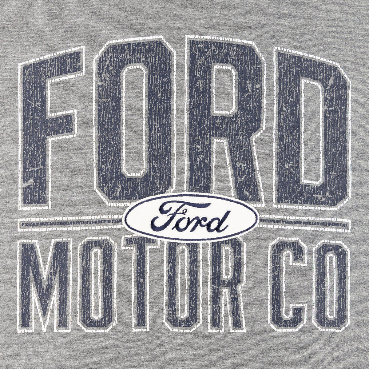 close up of distressed Ford motor co text on a gray background