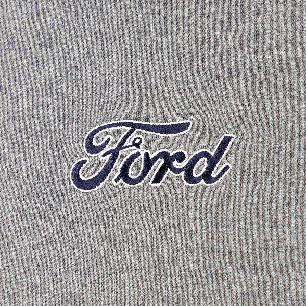 navy blue ford script text on a gray background