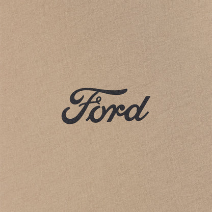 black ford script on a beige background