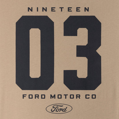 nineteen 0 ford motor co black script on a beige background