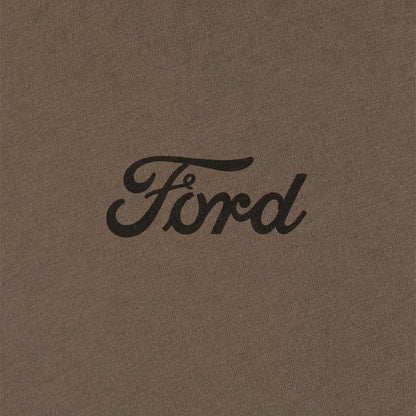 dark brown Ford script text on a brown background