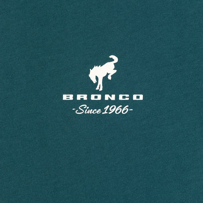 Bronco sine 1966 logo on a teal background