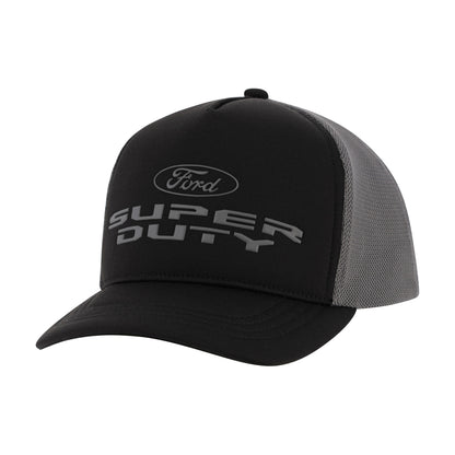 front of a black and gray Ford super duty hat