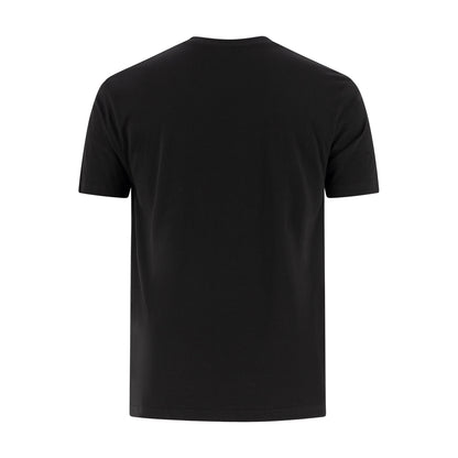 A plain black short-sleeve crewneck t-shirt shown from the back, isolated on a solid white background.