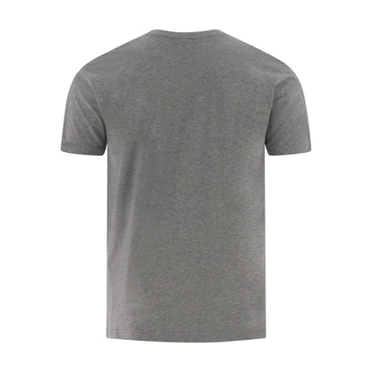 A heather gray short-sleeve crewneck t-shirt shown from the back, isolated on a solid white background.