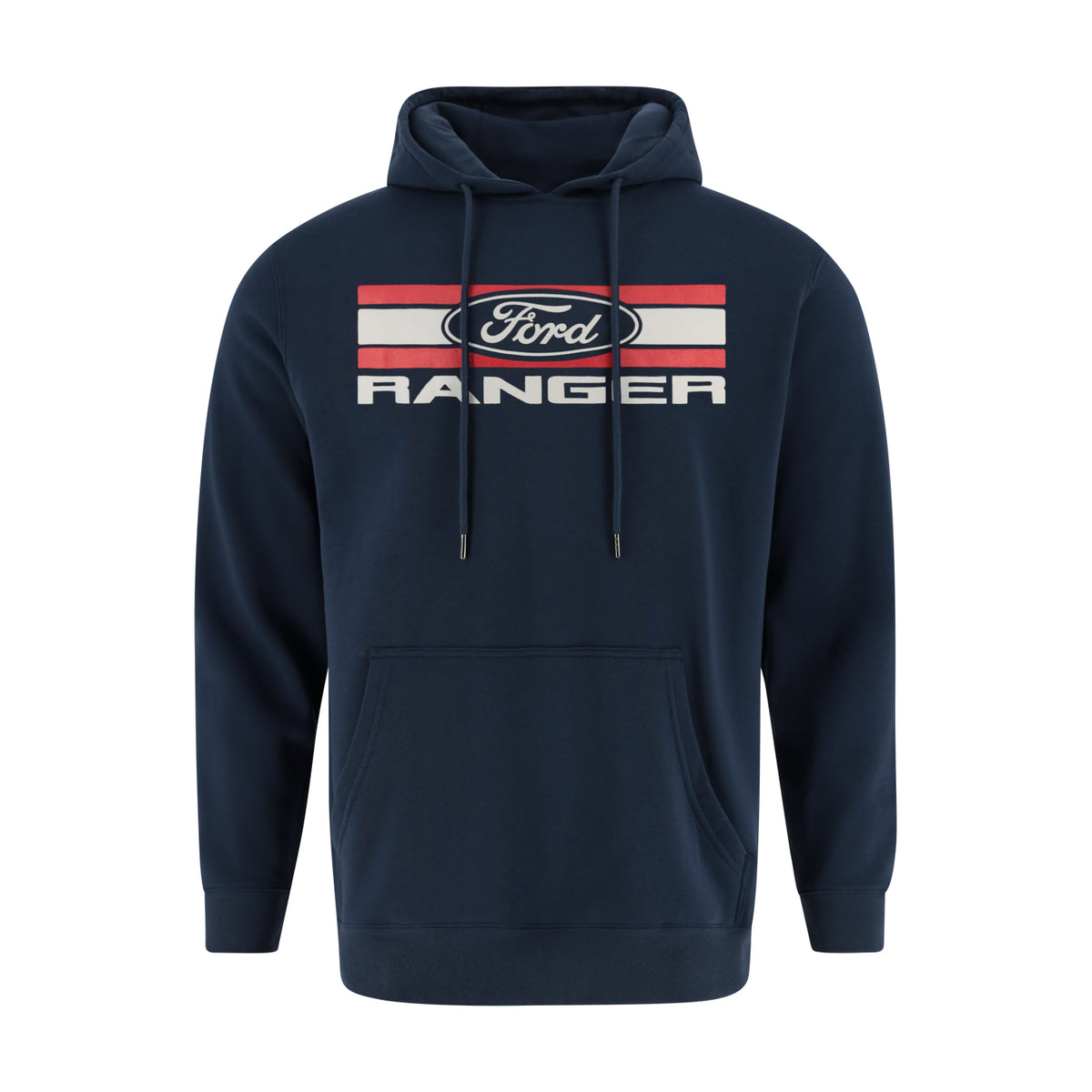 A navy blue pullover hoodie featuring a red, white, and blue Ford Ranger graphic on the chest, displayed on a clean white background.