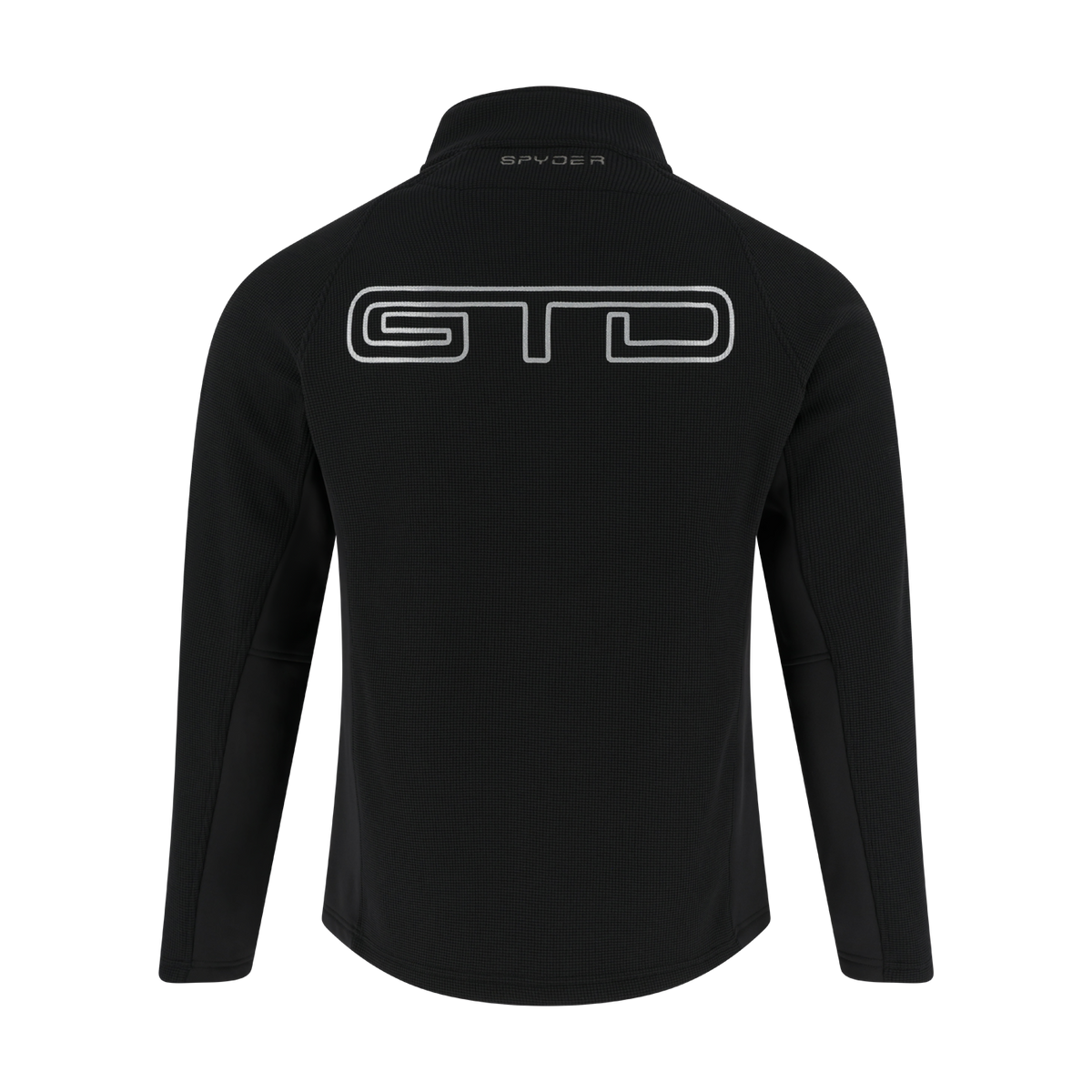 Black jacket with 'GTD' logo on the back against a white background