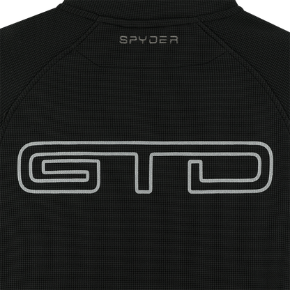 Black textured fabric with Spyder and GTD logos on a black background