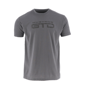 Gray t-shirt with 'Mustang GTD' logo on a white background