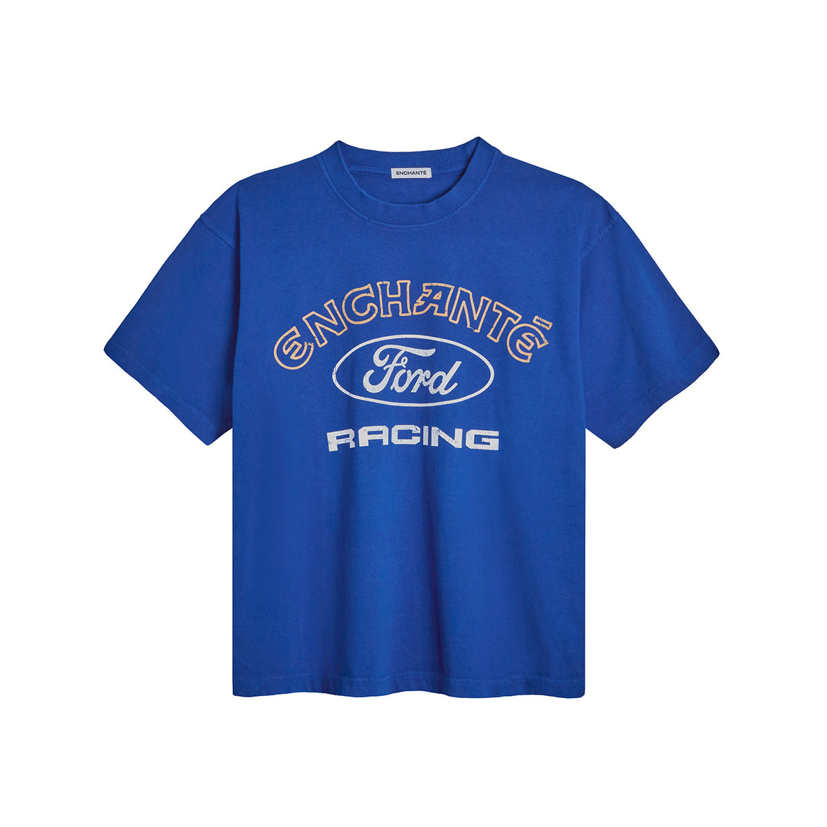 blue crewneck t-shirt with enchante ford racing graphics