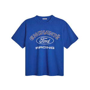 blue crewneck t-shirt with enchante ford racing graphics