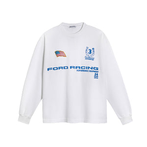 Long sleeve waffle shirt with Ford Racing performance equipment and enchnate logos