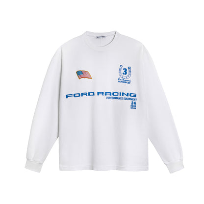 Long sleeve waffle shirt with Ford Racing performance equipment and enchnate logos