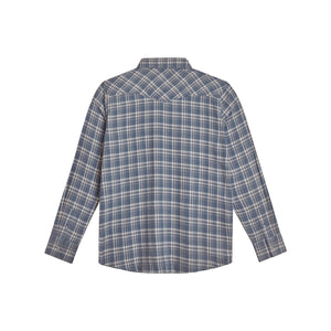 back of a blue Ford racing flannel on a white background