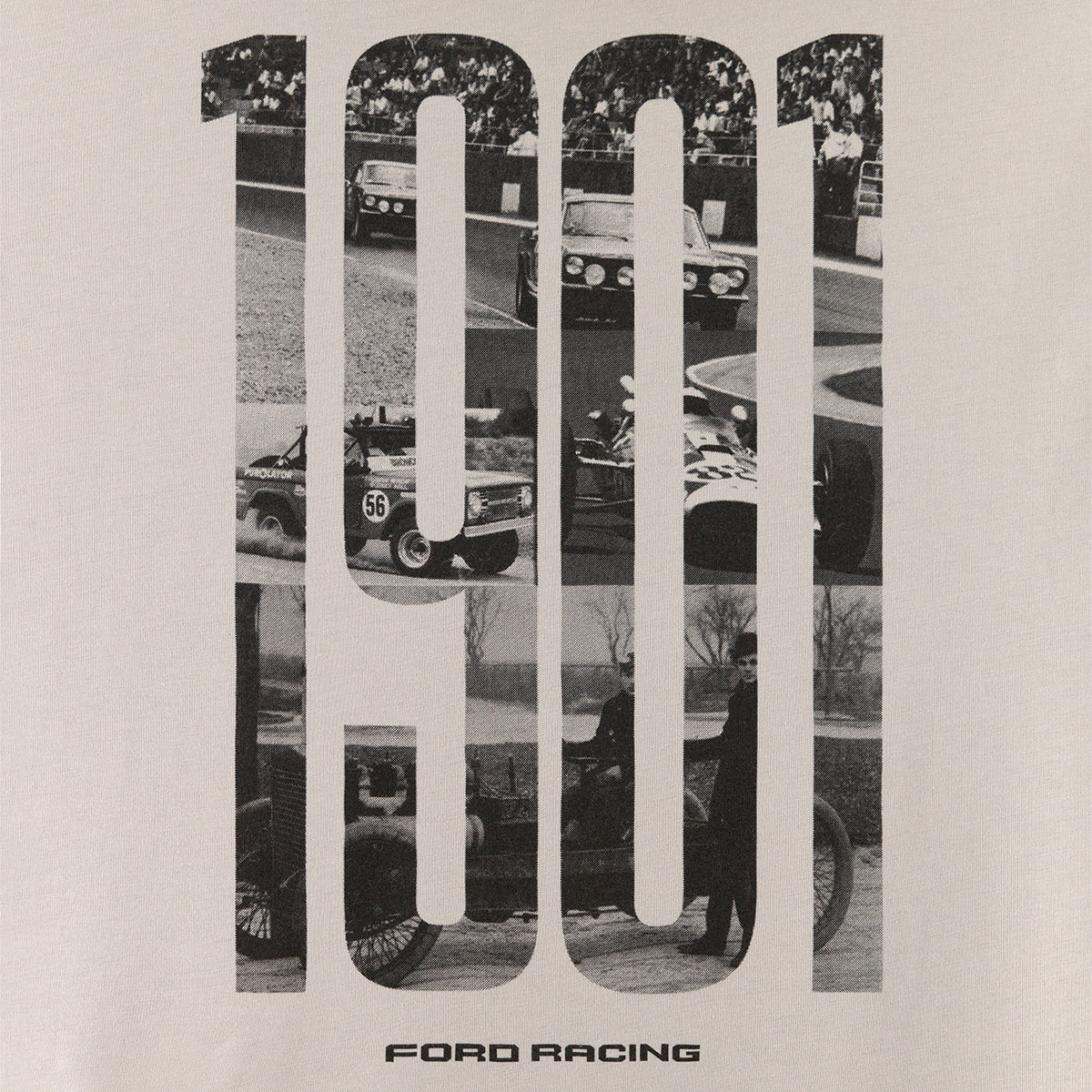 1901 graphic with vintage Ford Racing image on a gray background