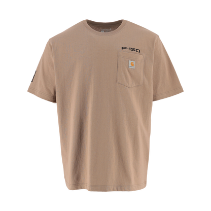 front of a beige Ford F-150 carhartt t-shirt with a pocket on a white background
