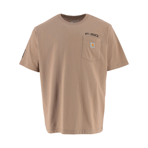 front of a beige Ford F-150 carhartt t-shirt with a pocket on a white background