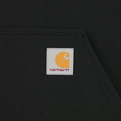 close up of a carhartt label on a black background