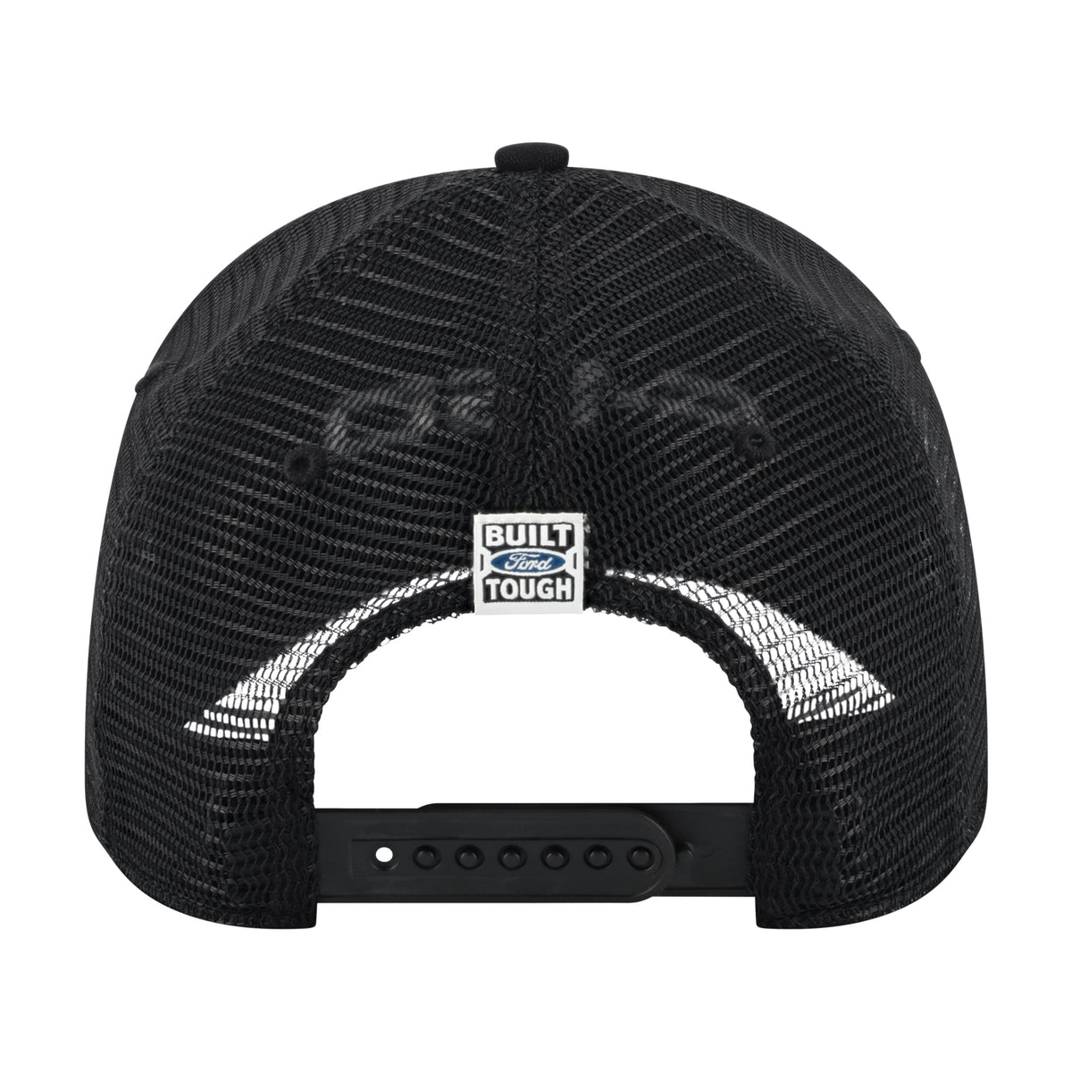 black Ford F-150 carhartt hat with a mesh back and a built ford tough logo and a snapback closure
