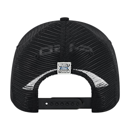 black Ford F-150 carhartt hat with a mesh back and a built ford tough logo and a snapback closure
